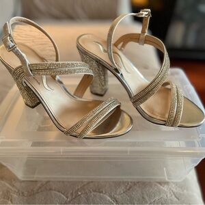 Nina Silver Rhinestone Block Heel Sandals